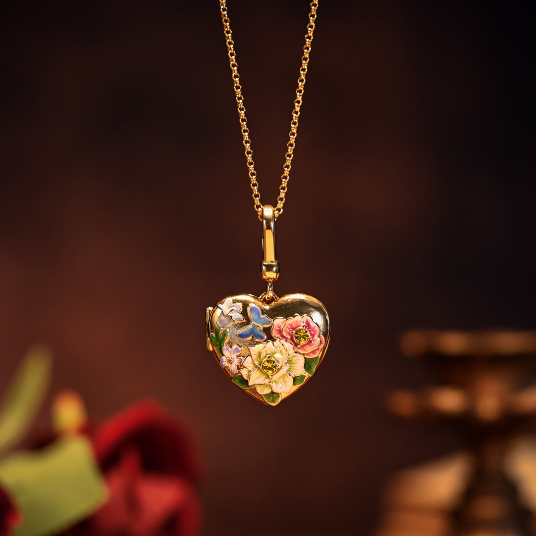 Flower Heart Shaped Locket Necklace