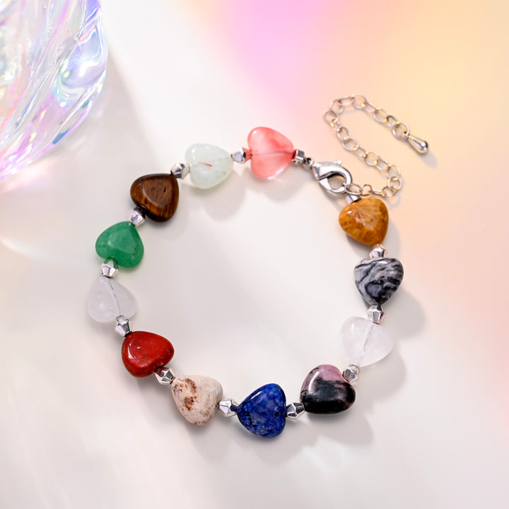 Natural Stone Heart Beaded Bracelet