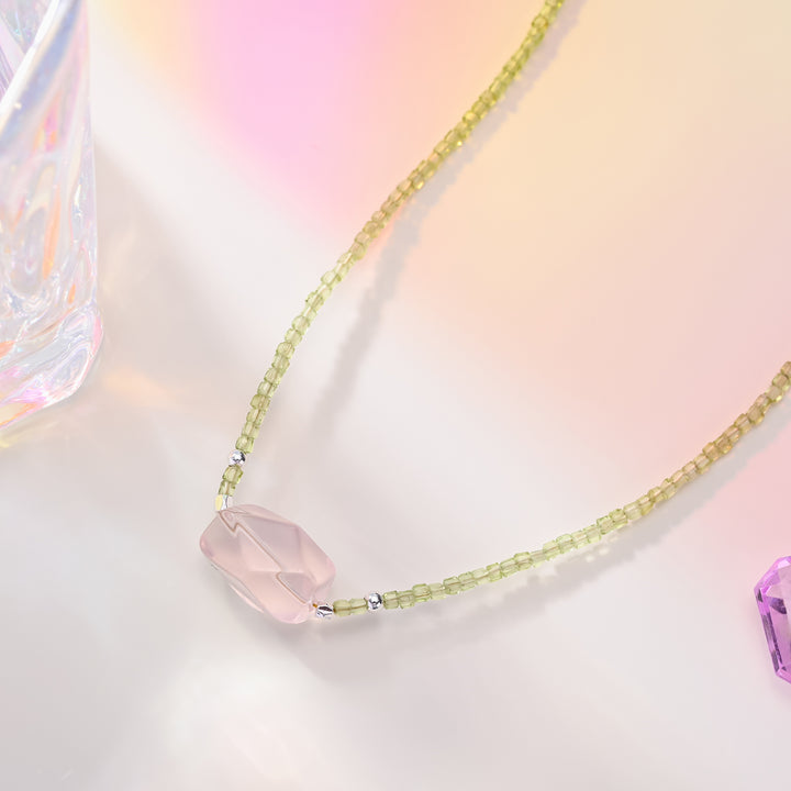 Pink Cubic Crystal Necklace