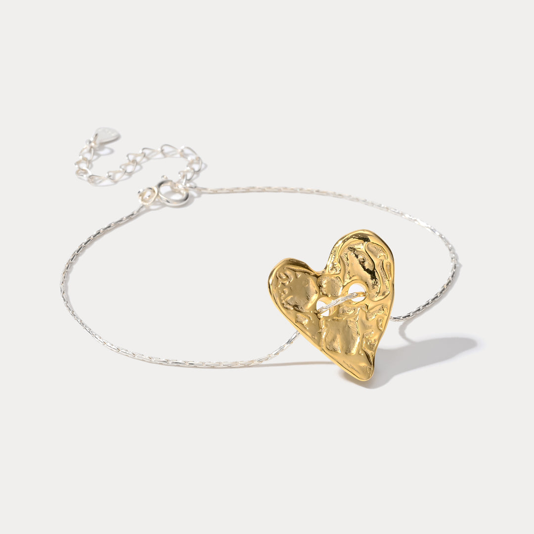 Golden Heart Silver Bracelet