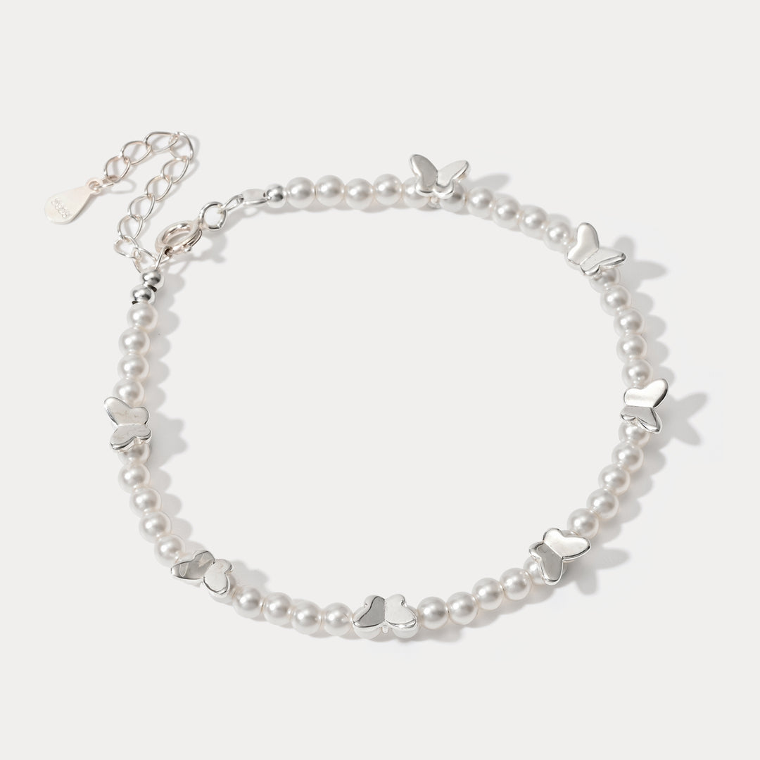 Silver Butterfly Pearl Bracelet