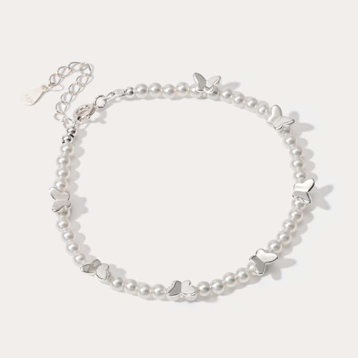Silver Butterfly Pearl Bracelet