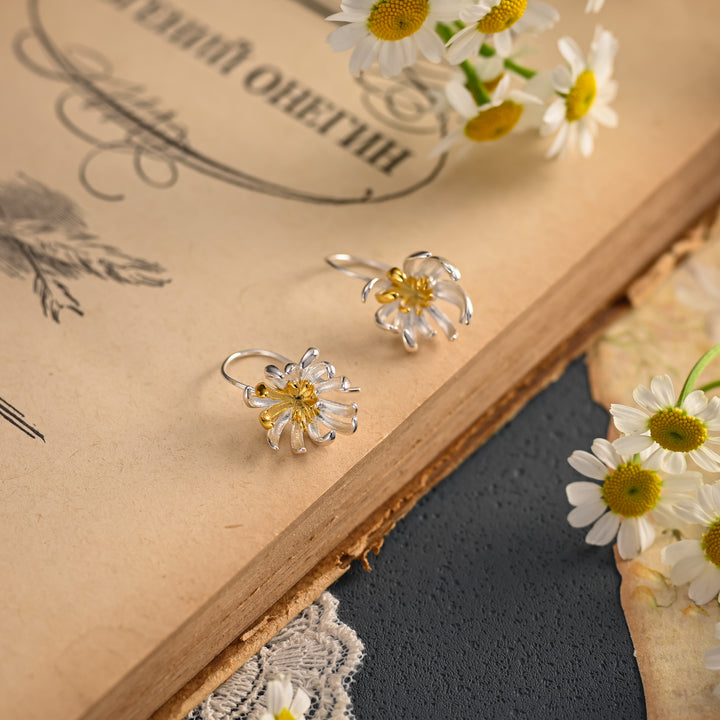 Silver Chrysanthemum Earrings