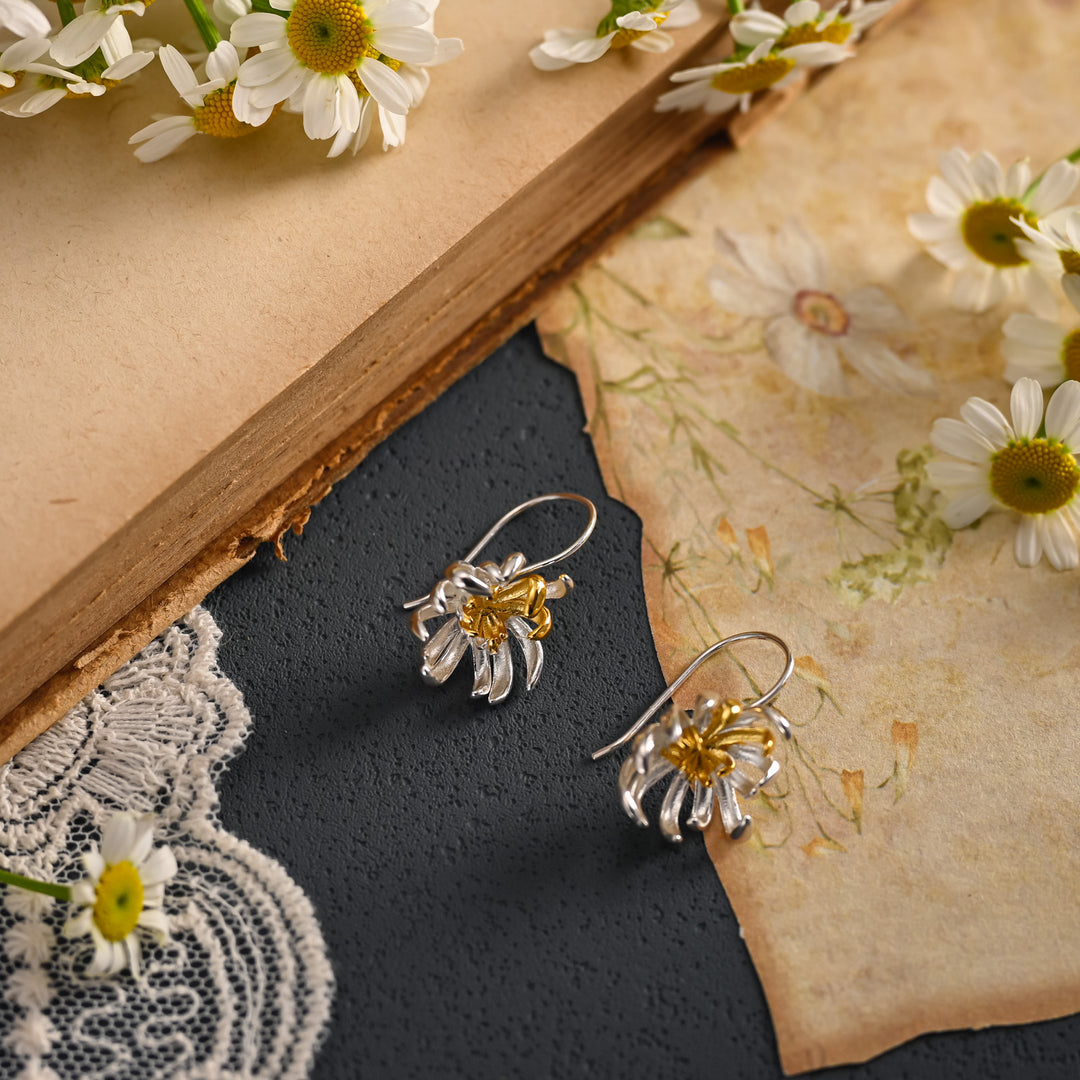 Silver Chrysanthemum Earrings