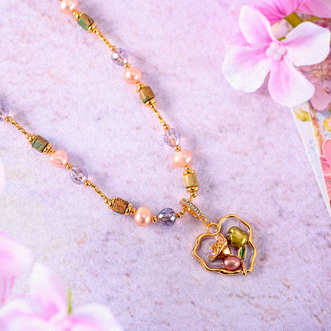 Pearl Heart Colorful Beads Necklace