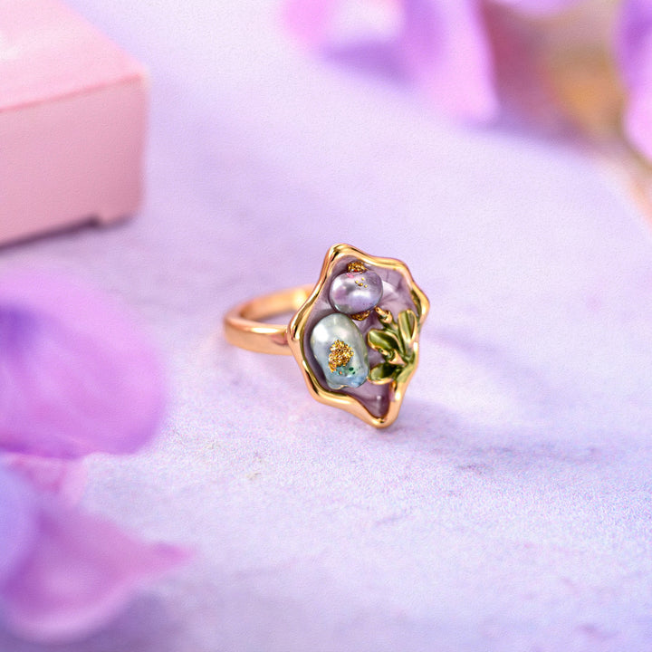 Purple Pearl Tulip Flower Ring