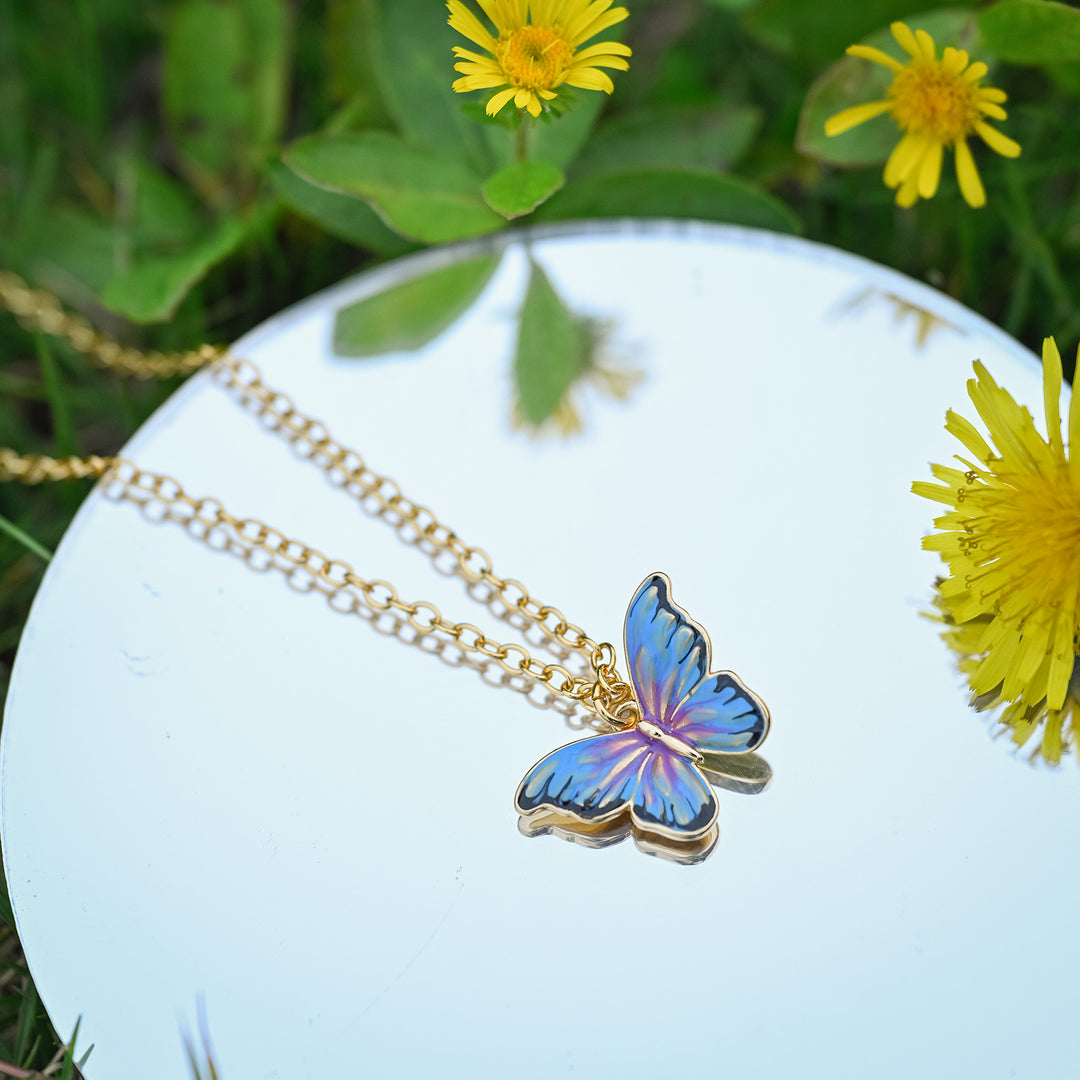 Selenichast Bluish Violet Butterfly Necklace