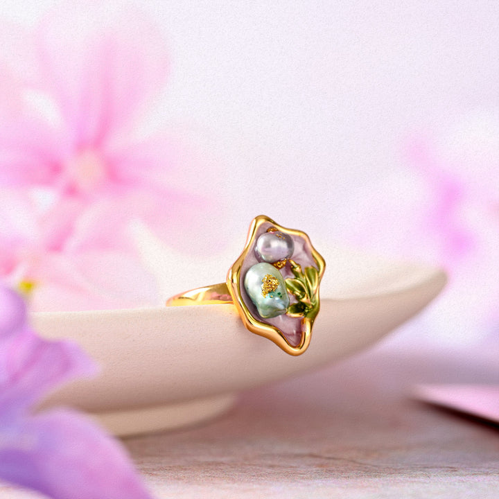 Purple Pearl Tulip Flower Ring