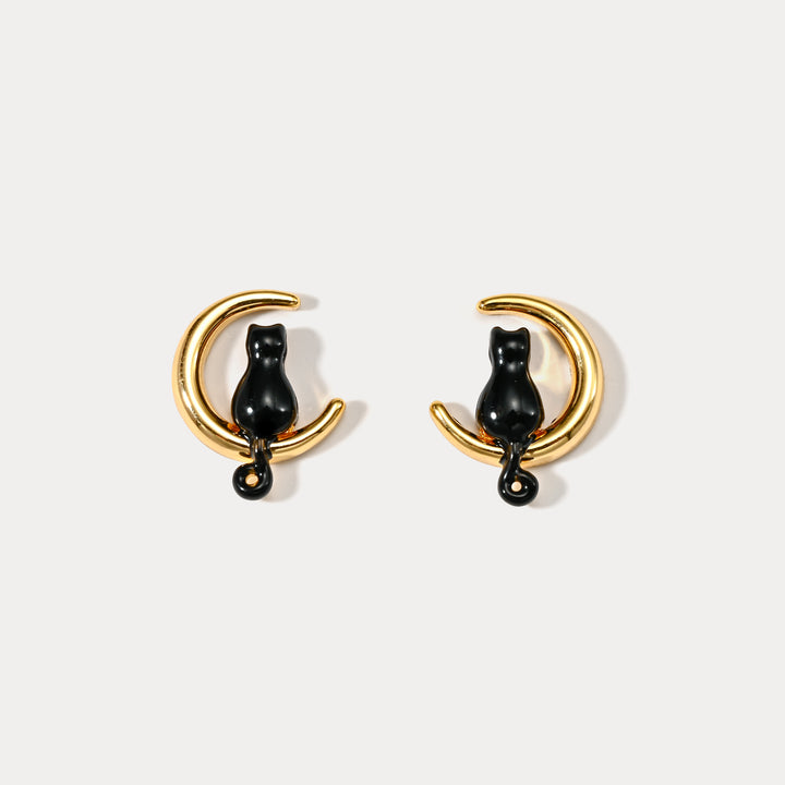 Black Cat Moon Earrings