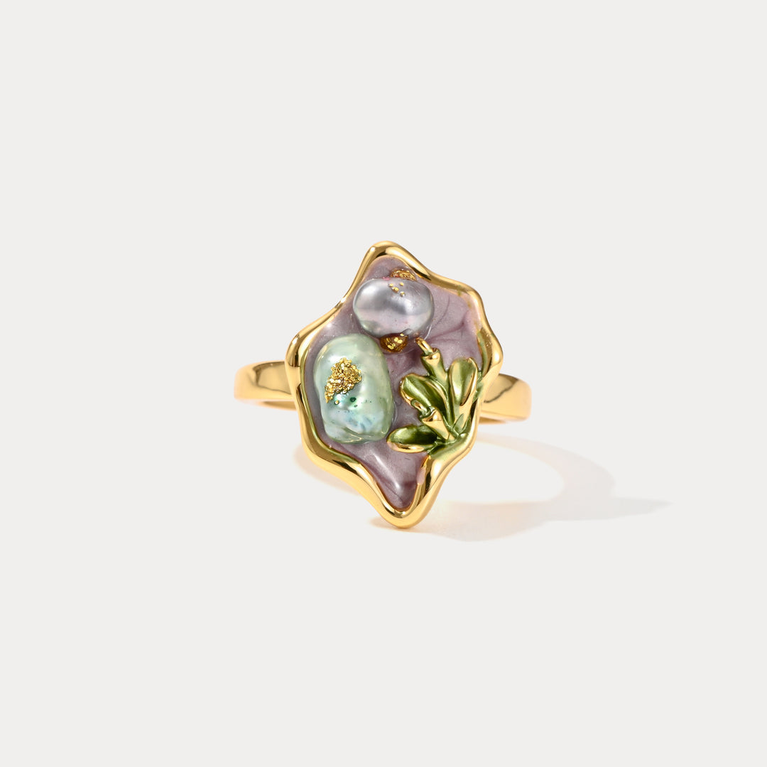 Purple Pearl Tulip Flower Ring