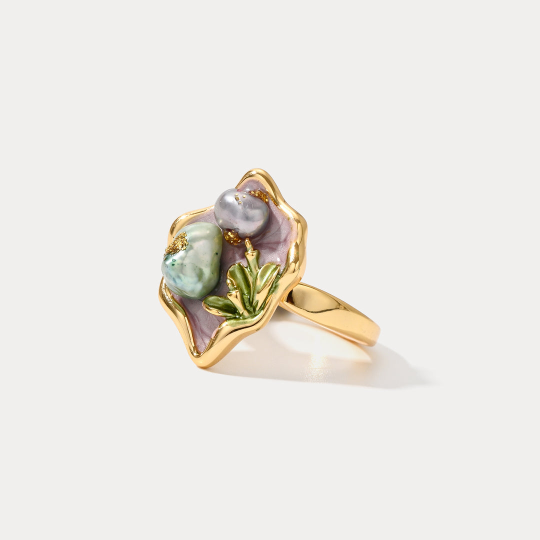 Purple Pearl Tulip Flower Ring