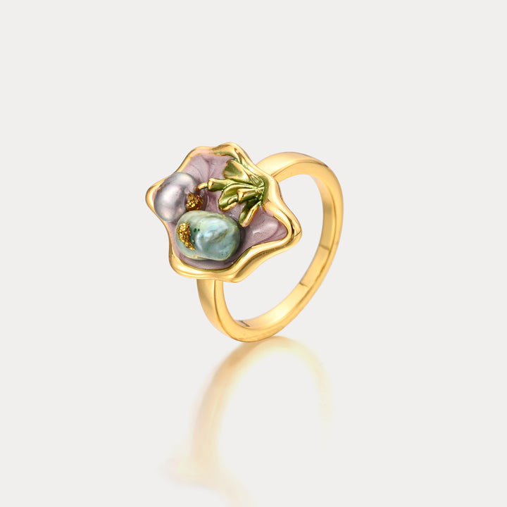 Purple Pearl Tulip Flower Ring