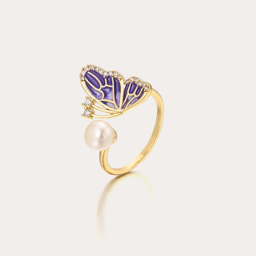 Selenichast Half Butterfly Pearl Ring