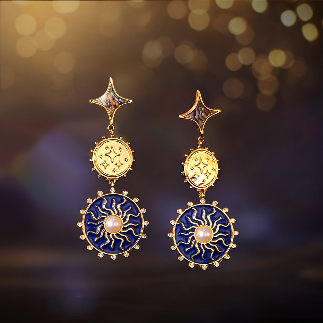 Selenichast Blue Celestial Disc Earrings