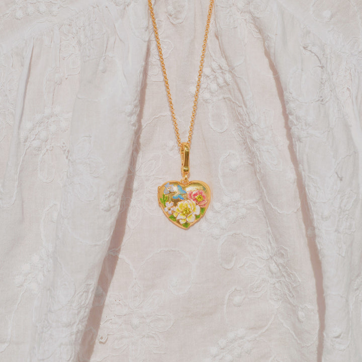 Flower Heart Shaped Locket Necklace