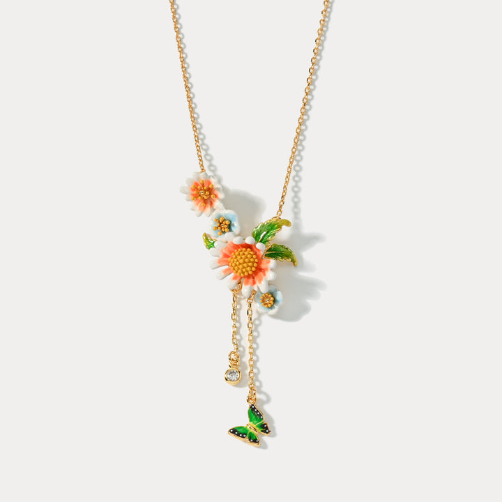 Selenichast Daisy Green Butterfly Necklace