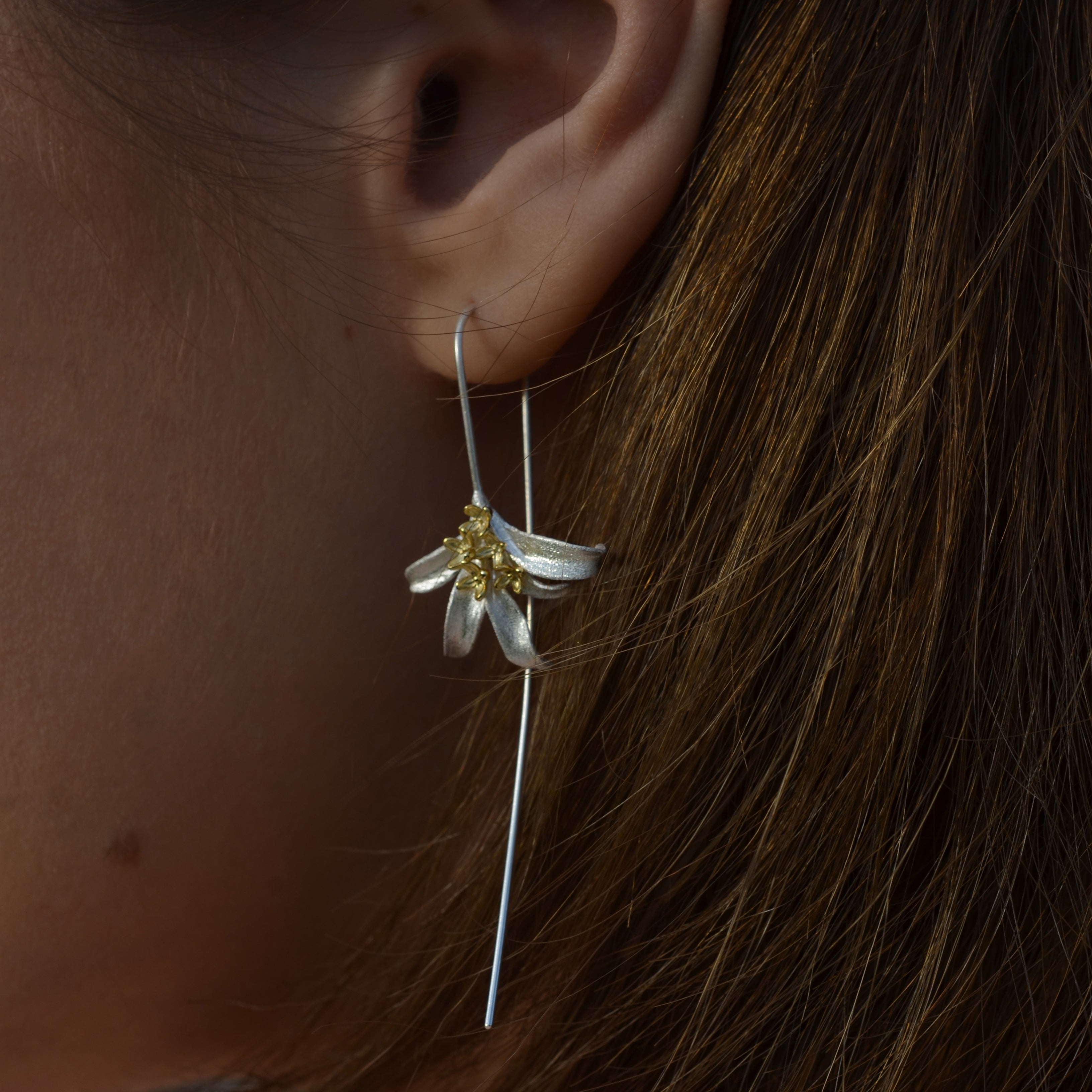 Gold Flower Hook Earrings