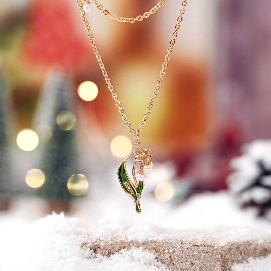Gold Lily Of The Valley Enamel Necklace