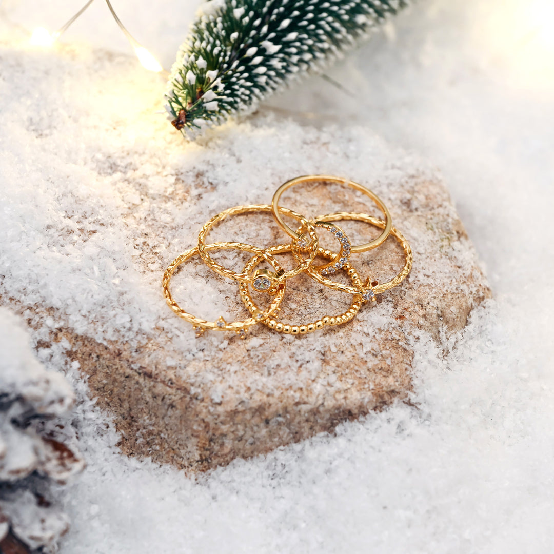 Moon and Star Ring Set Gold