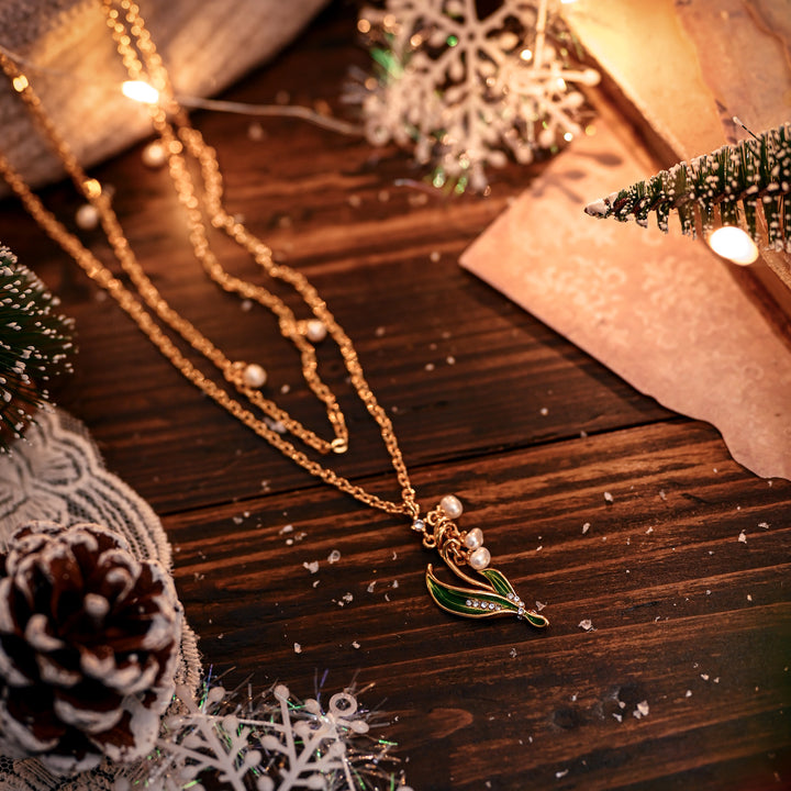 Lily Of The Valley Enamel Necklace Gold