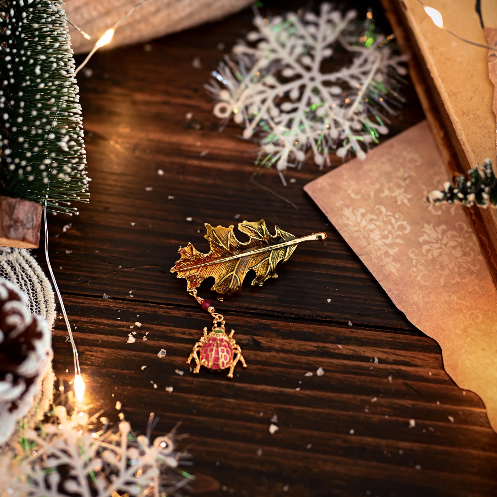 Ladybug Leaf Brooch Christmas Gift for Her