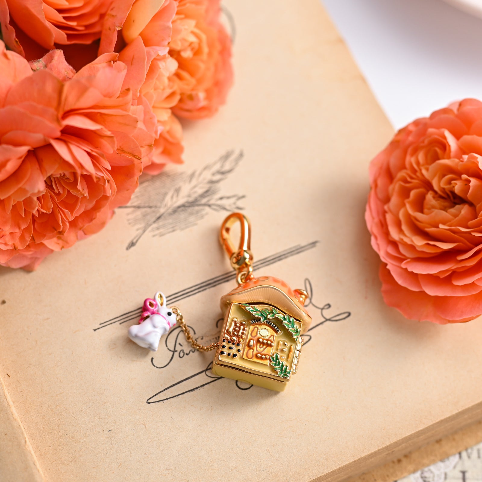 Cute Mushroom House Locket Necklace Gold