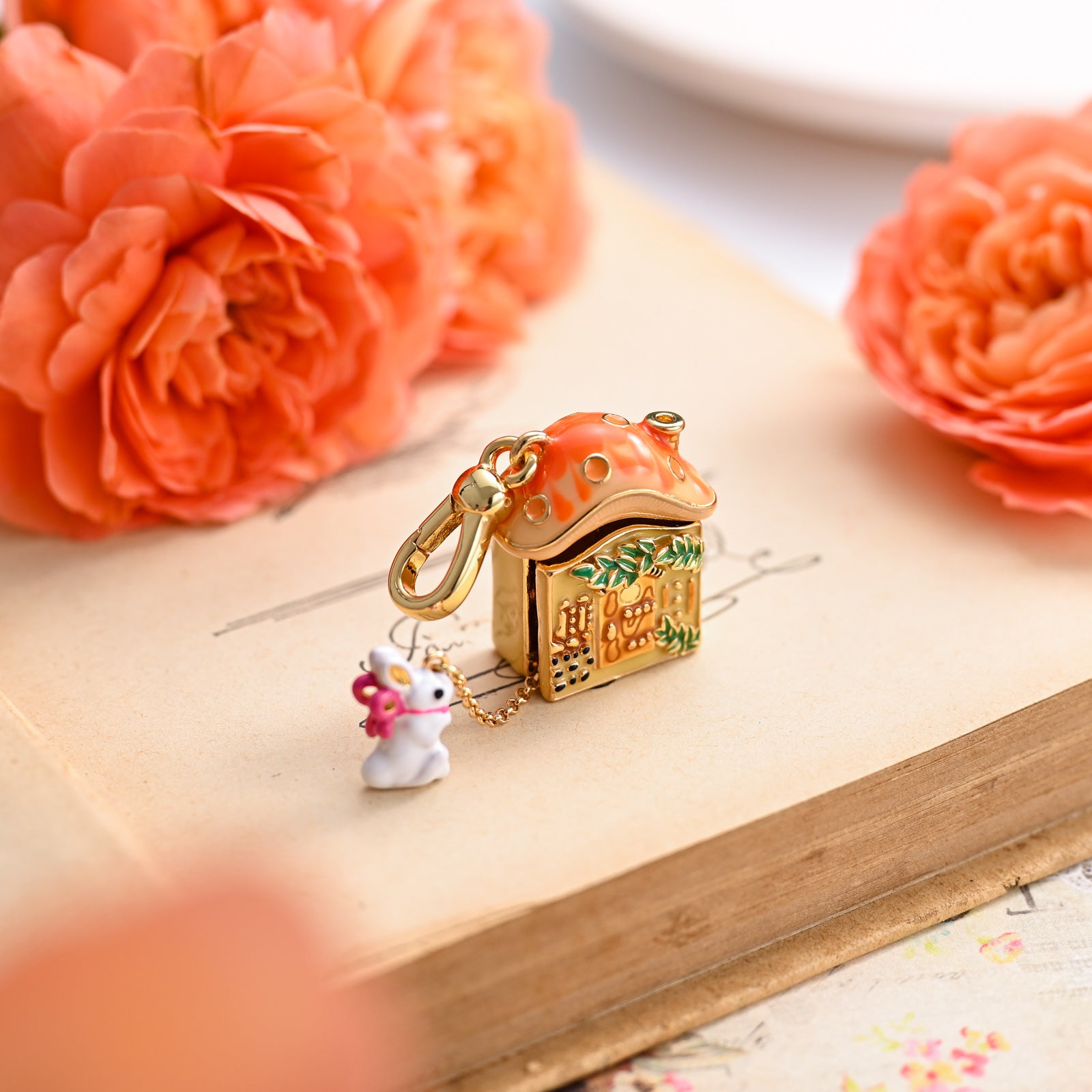 Lovely Mushroom House Locket Necklace Gold