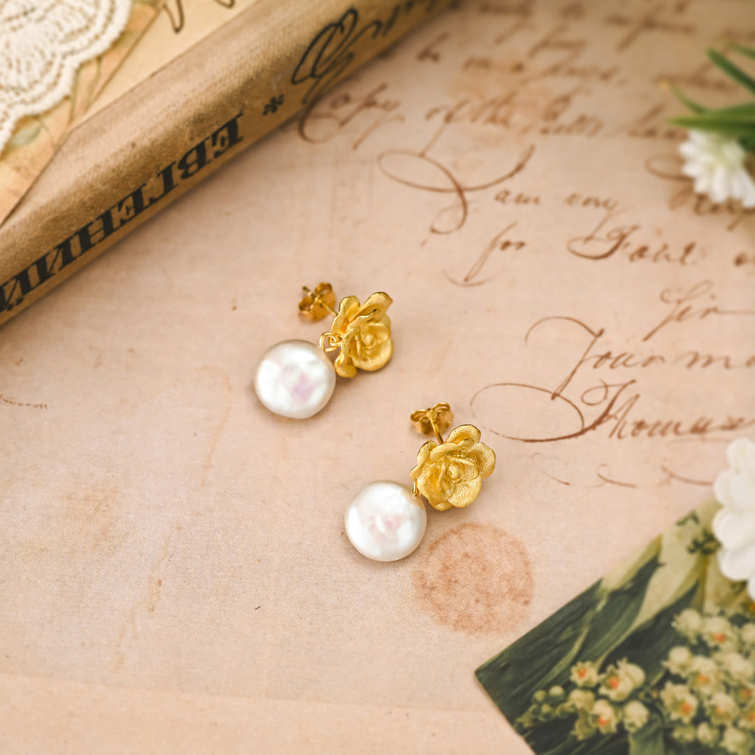 Gold Camellia Earrings