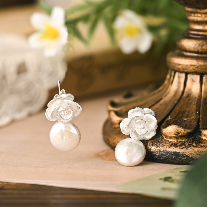 Silver Camellia Earrings