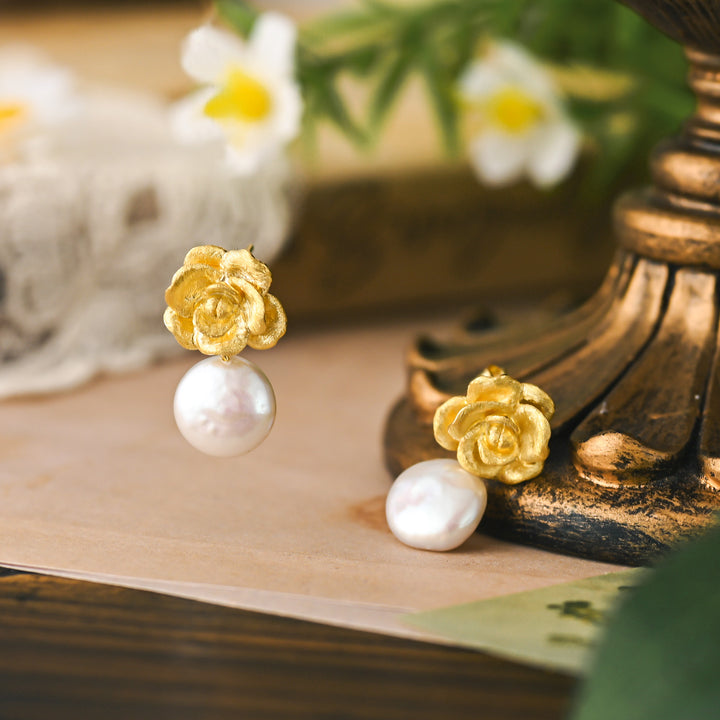 Gold Camellia Earrings