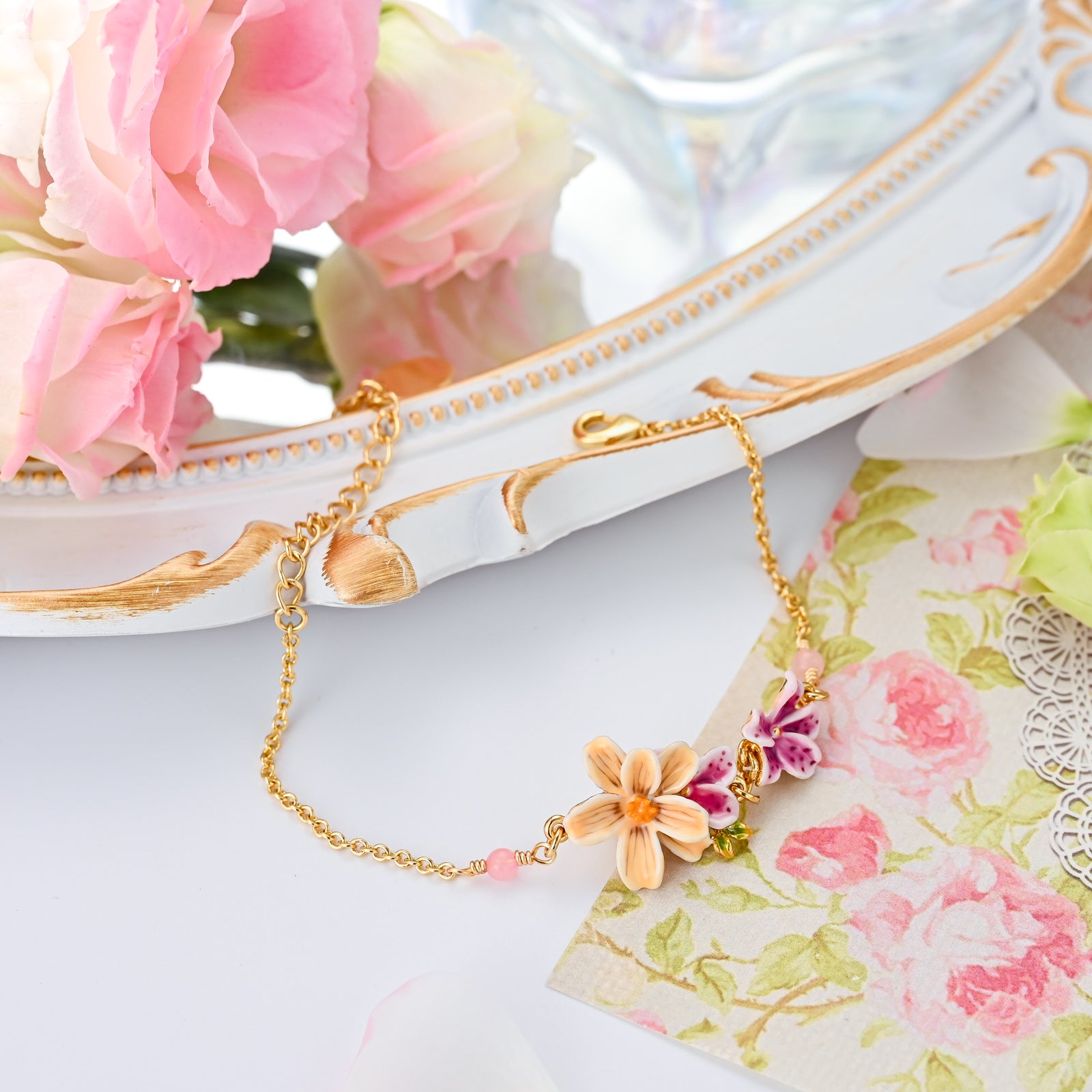 Selenichast Garden Flower Bracelet For Women, Enamel Flower