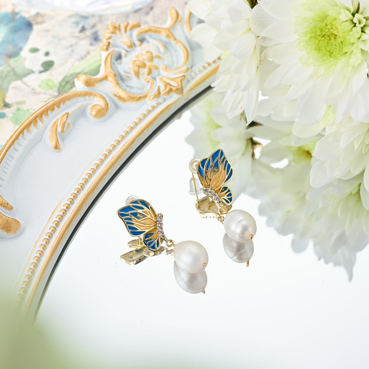 Butterfly Pearl Dangling Earrings