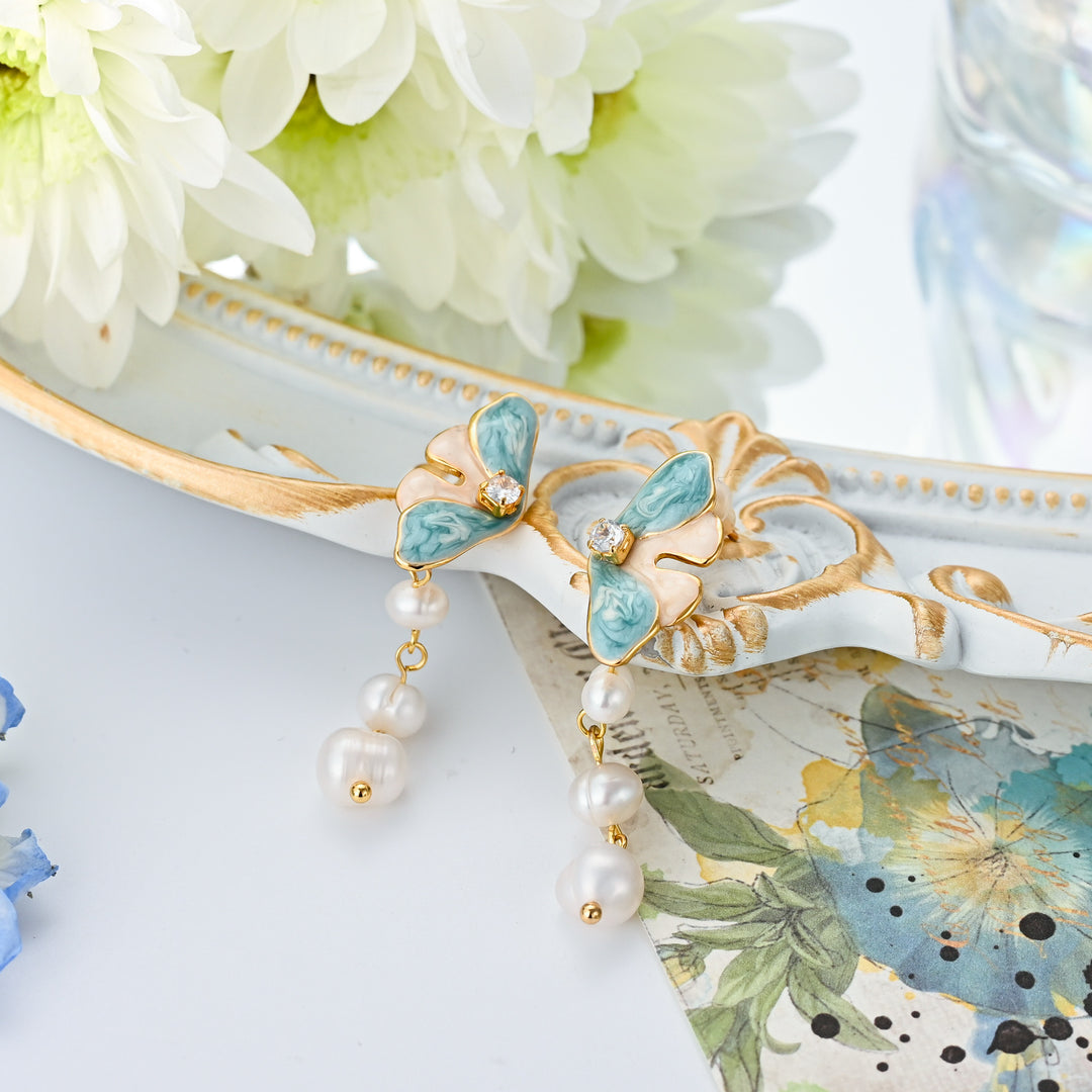 Butterfly Pearl Dangling Earrings