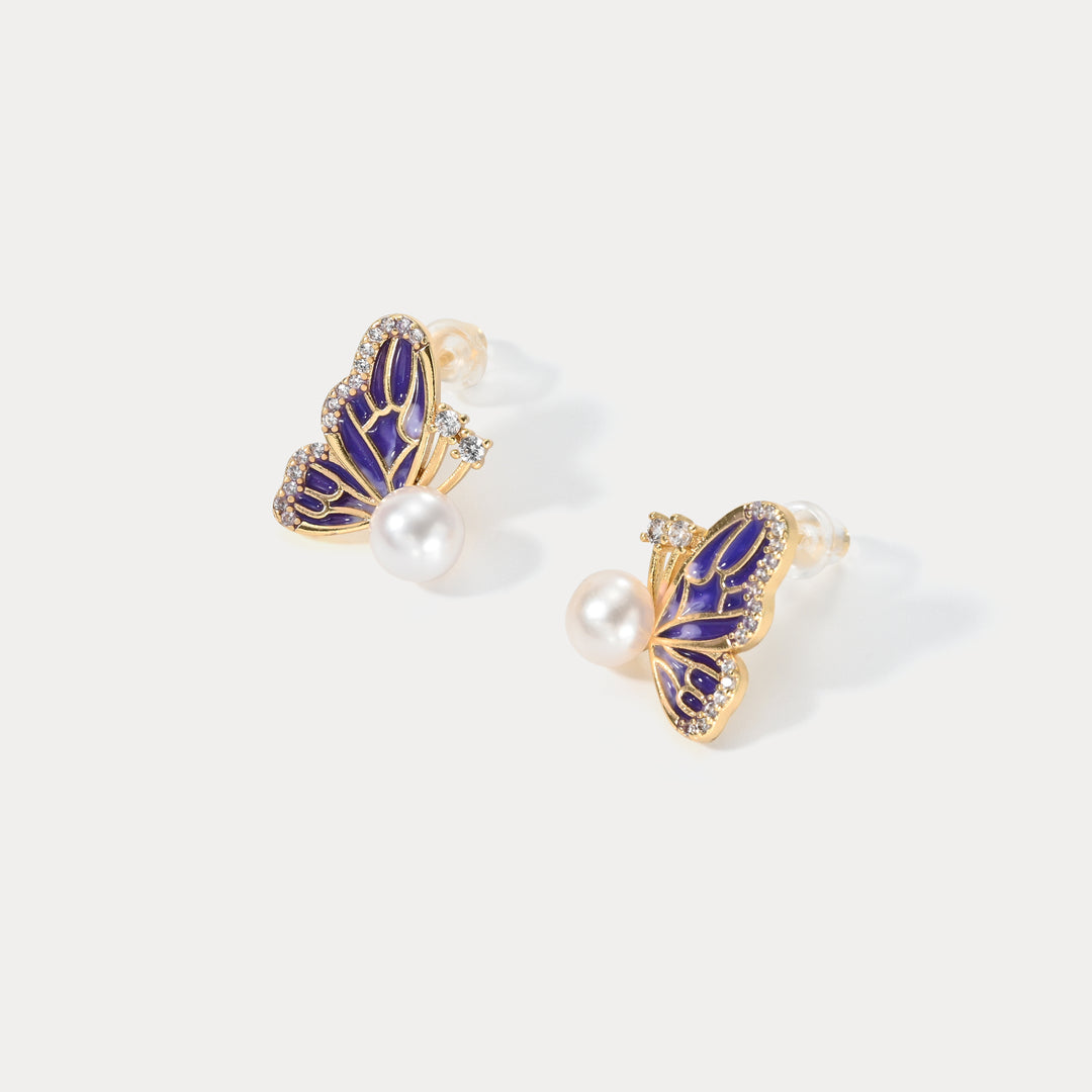 Selenichast Butterfly Pearl Earrings