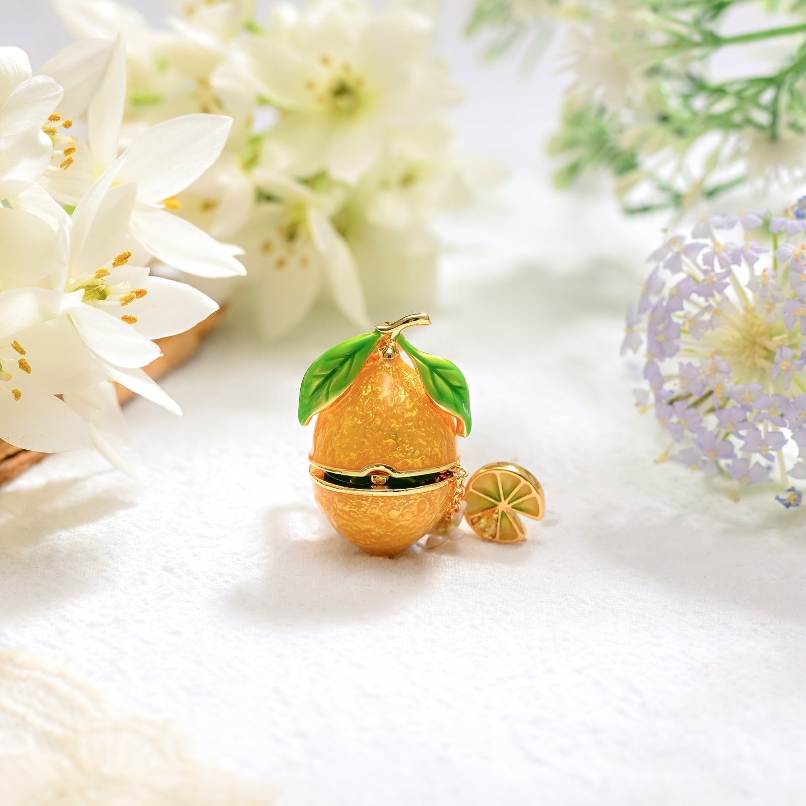 Selenichast Lemon Locket Pendant Necklace, Enamel Fruit Necklace