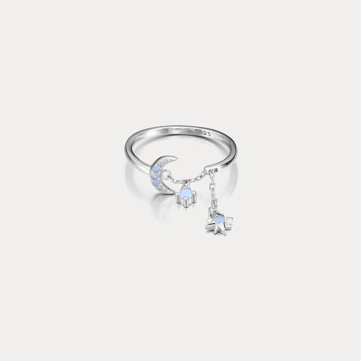 Moon and Star Silver Ring