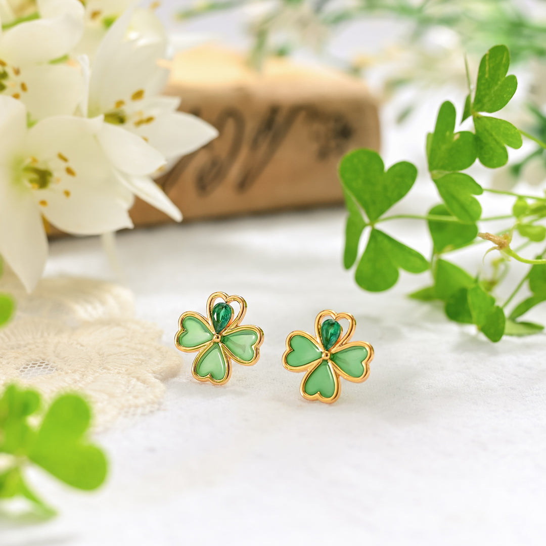 Dainty Four Leaf Clover Hoop Earrings