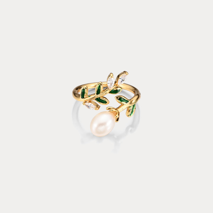 Selenichast Leaf Pearl Ring