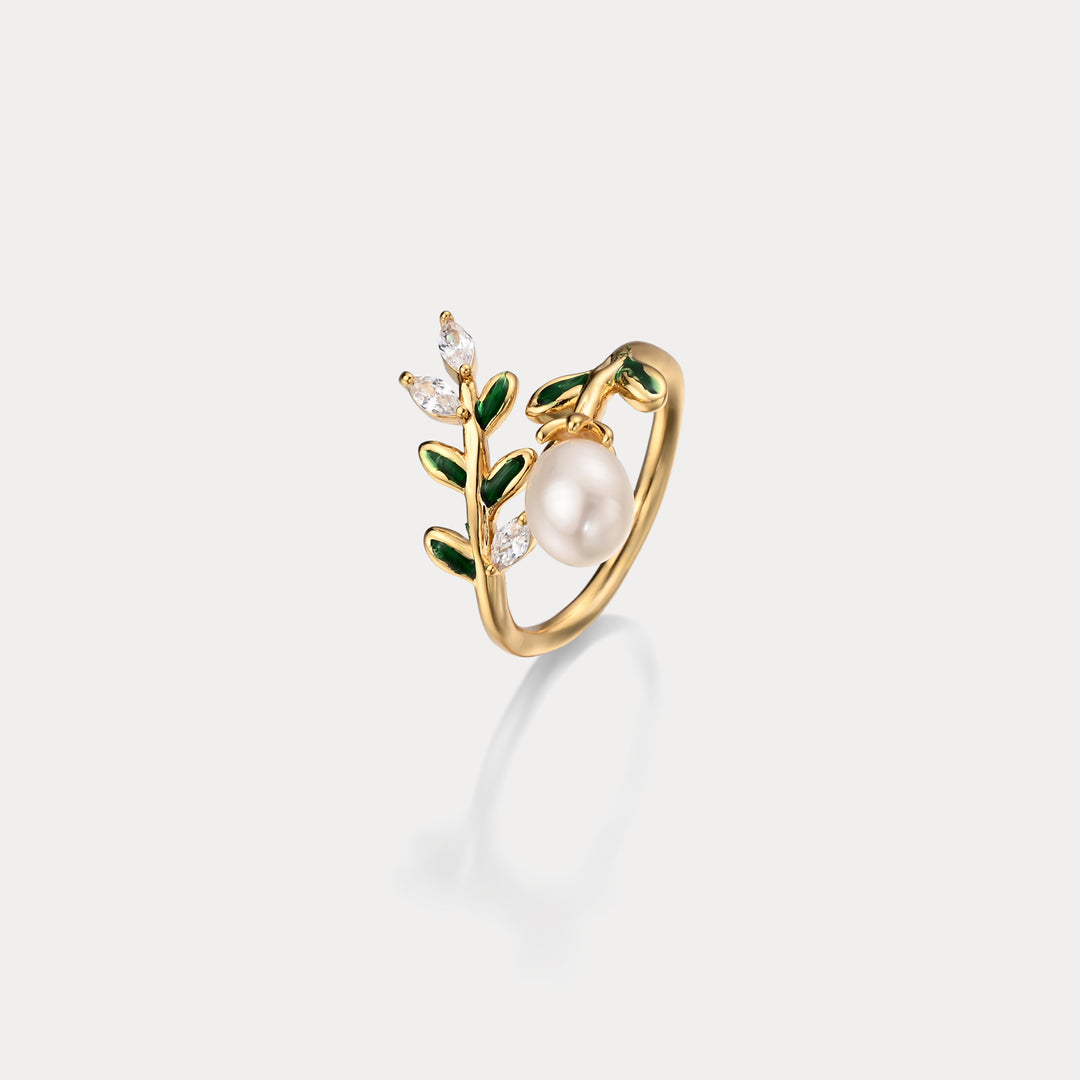 Selenichast Leaf Pearl Ring