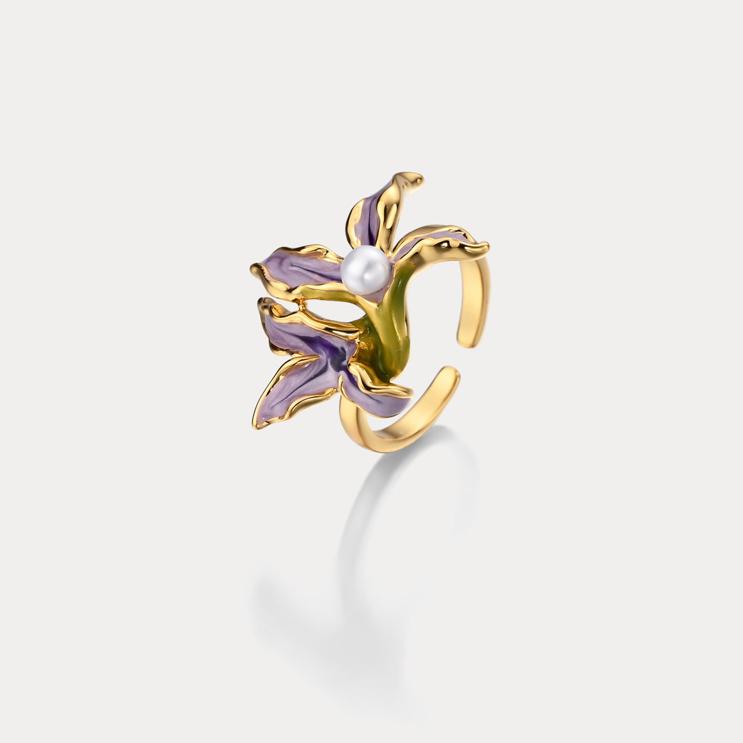 Iris Flower Pearl Ring