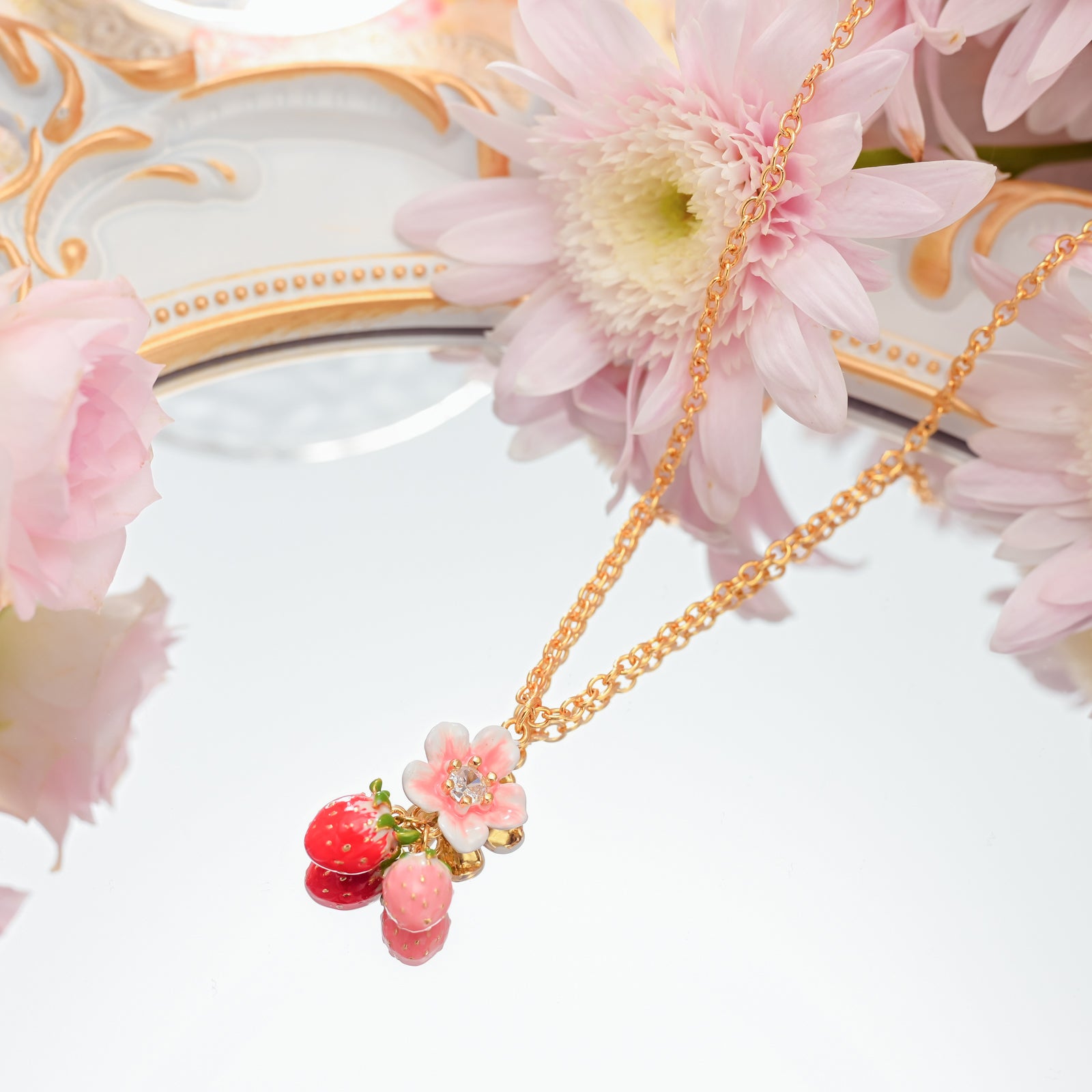 Flower Strawberry Necklace | Strawberry Jewelry for Women