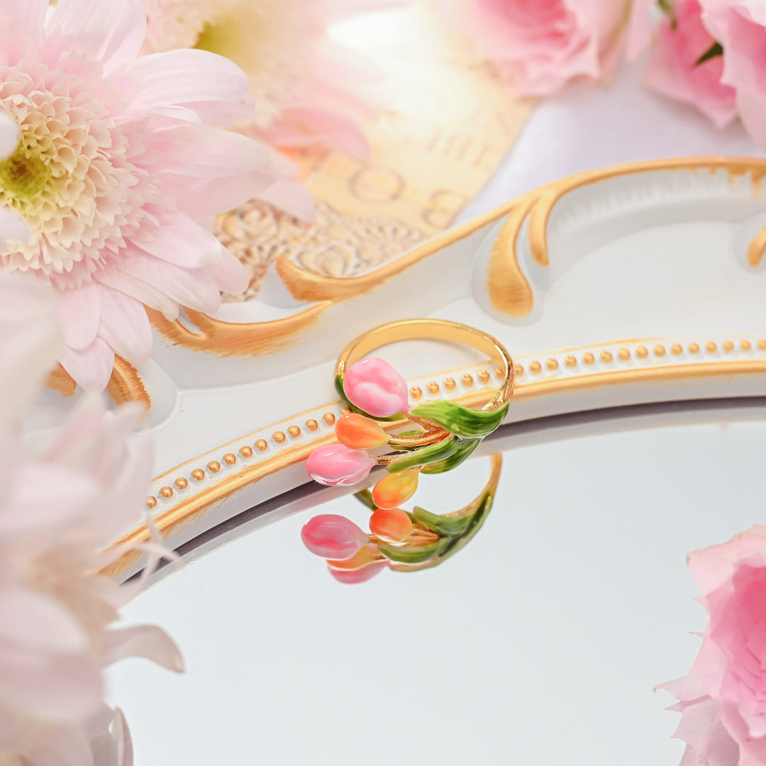 Dainty Enamel Tulip Ring