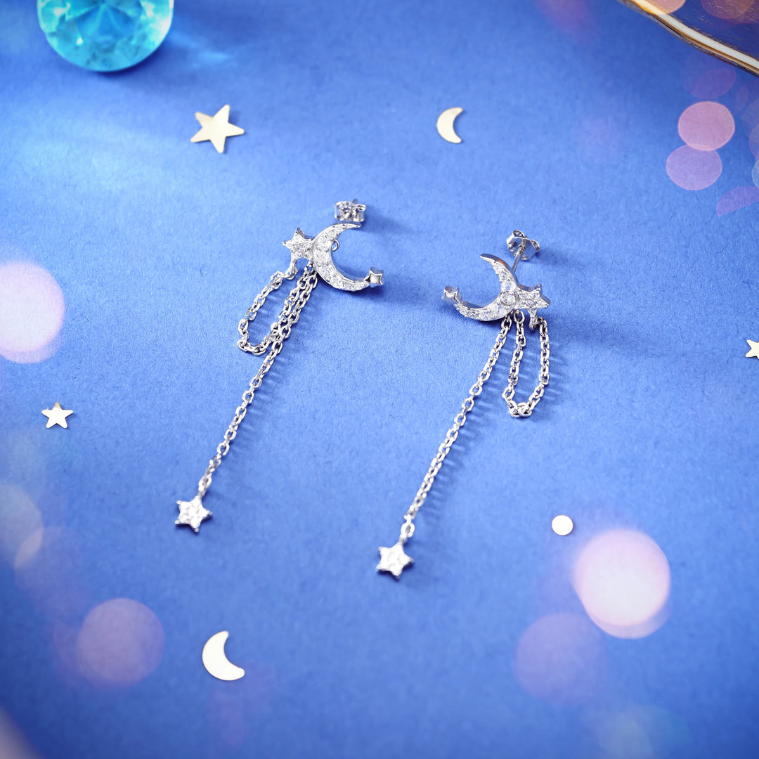 Selenichast Moon and Star Drop Earrings