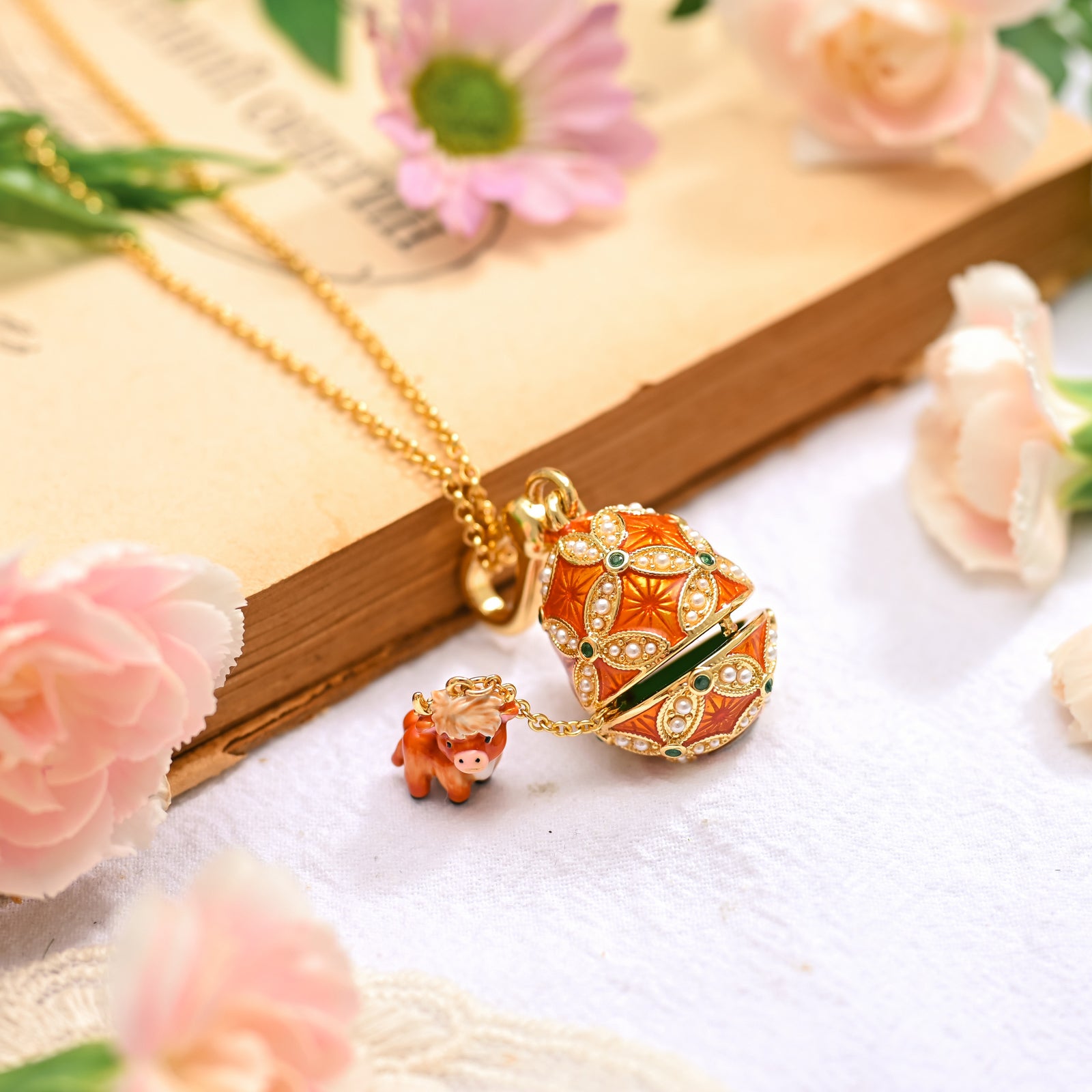 Highland Cow Egg Locket Necklace