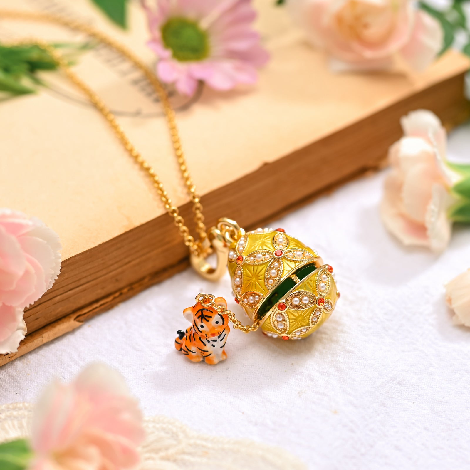 Tiger Egg Locket Necklace