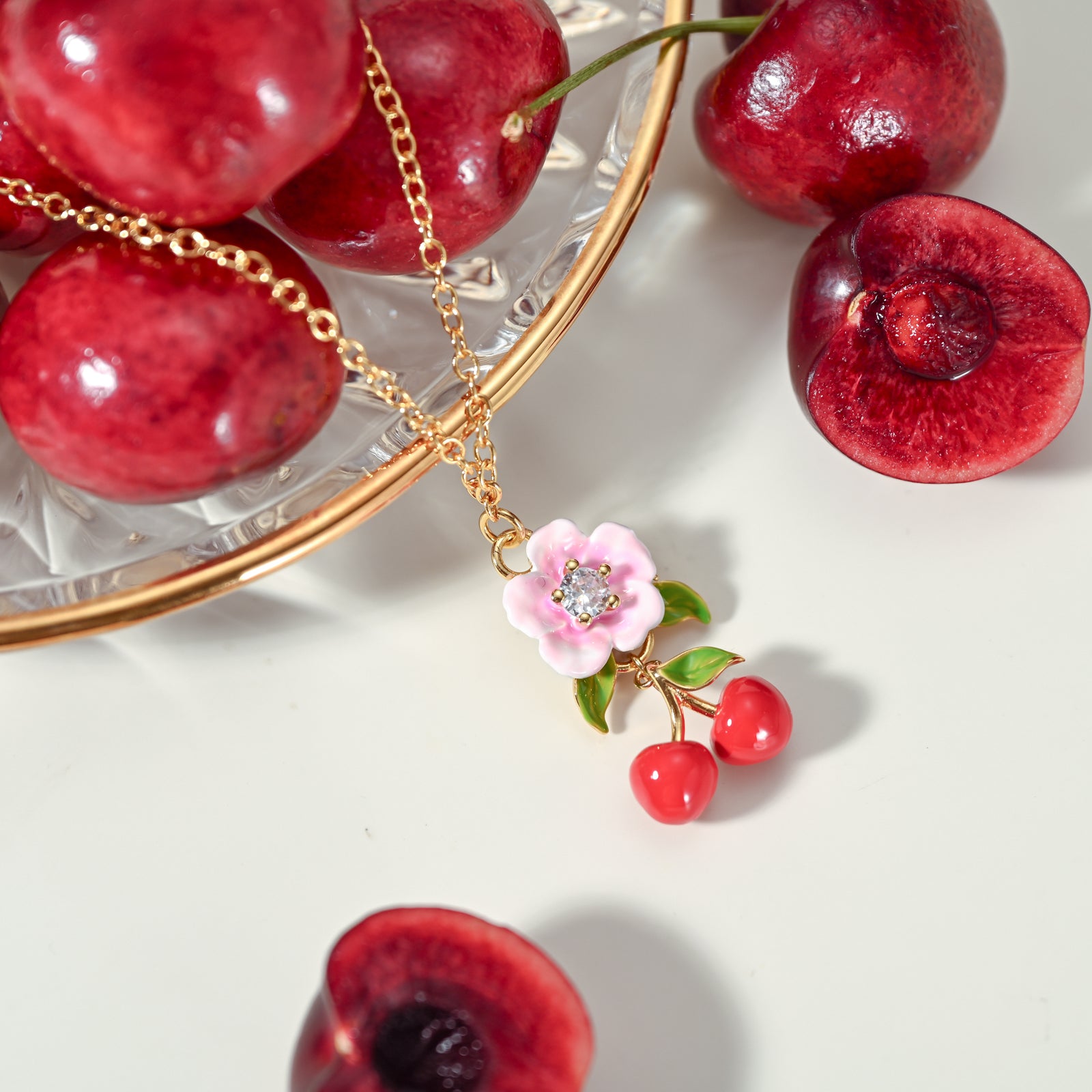 Flower Cherry Necklace | Cherry Necklace Gold | Cherry