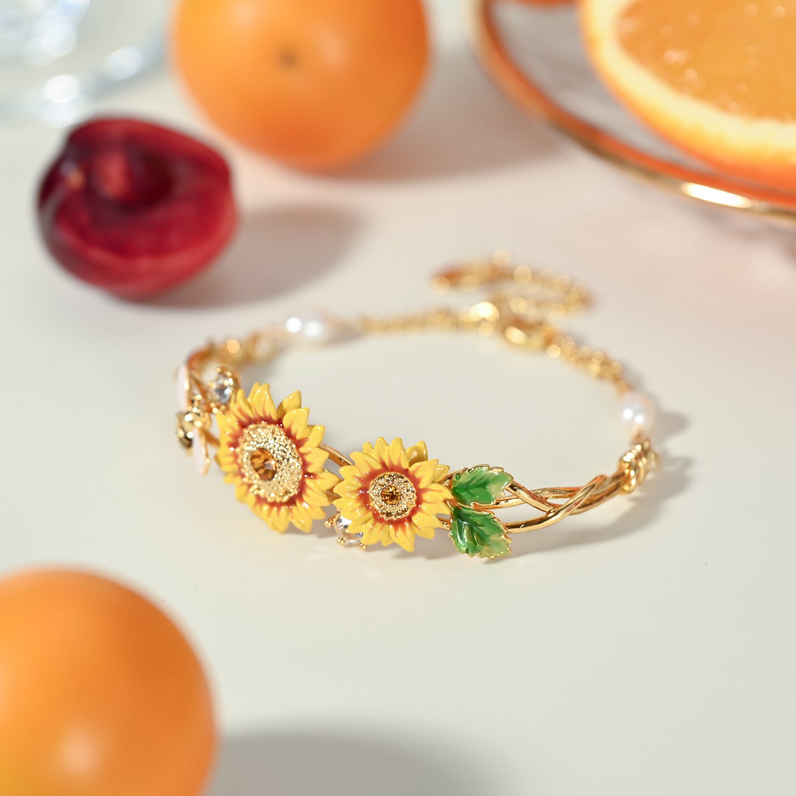 Selenichast Sunflower & Bee Bracelet Botanical Jewelry