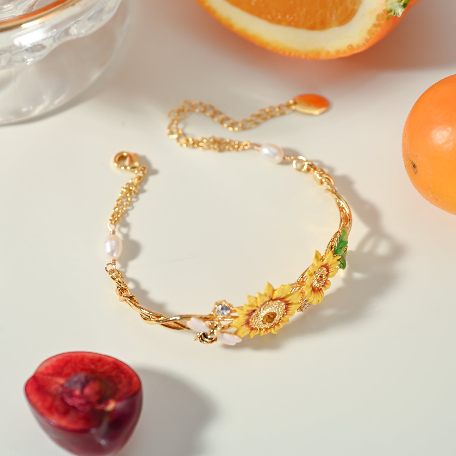 Selenichast Sunflower & Bee Bracelet Floral Jewelry