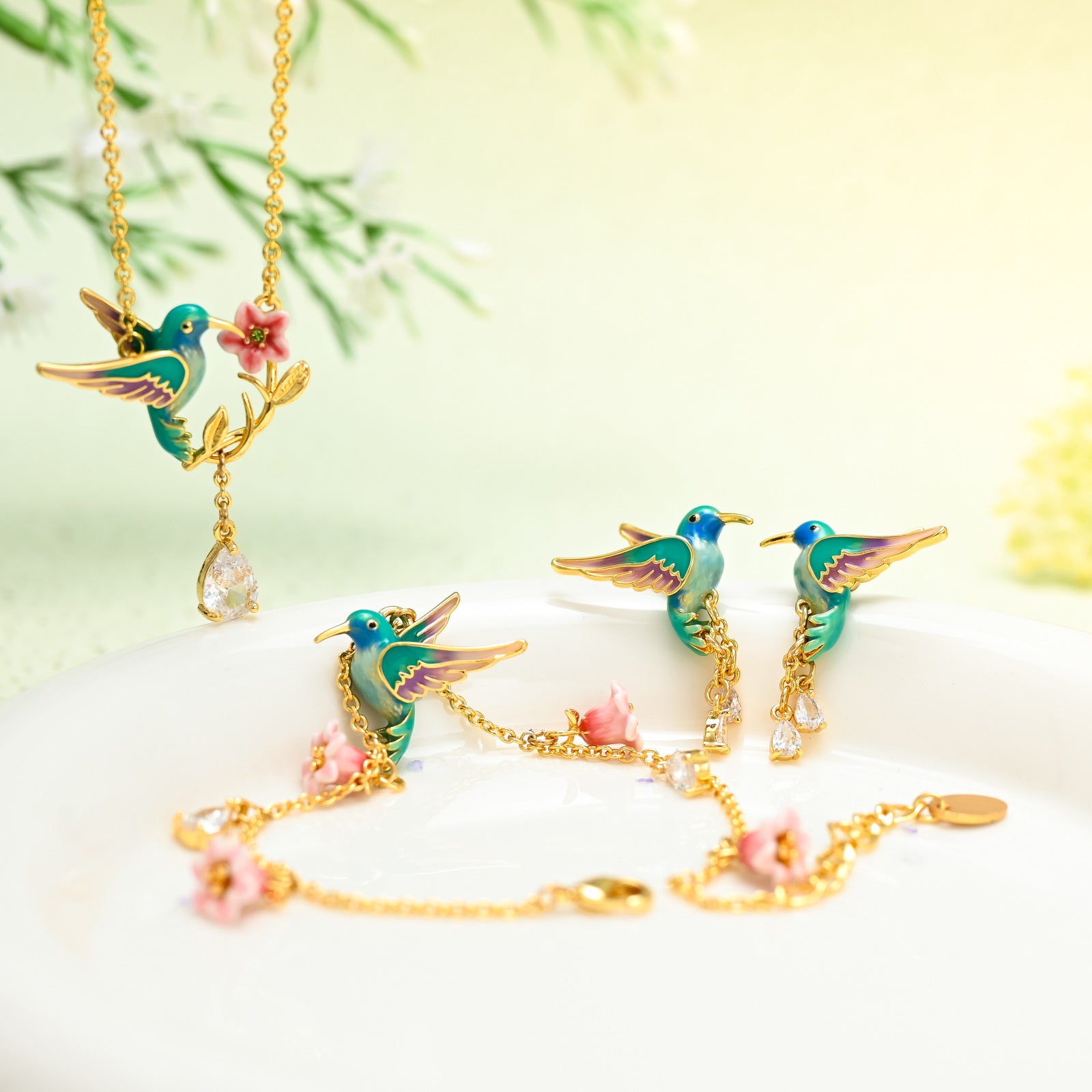 Selenichast Enamel Hummingbird Charms Bracelet 18K Gold On Brass ...