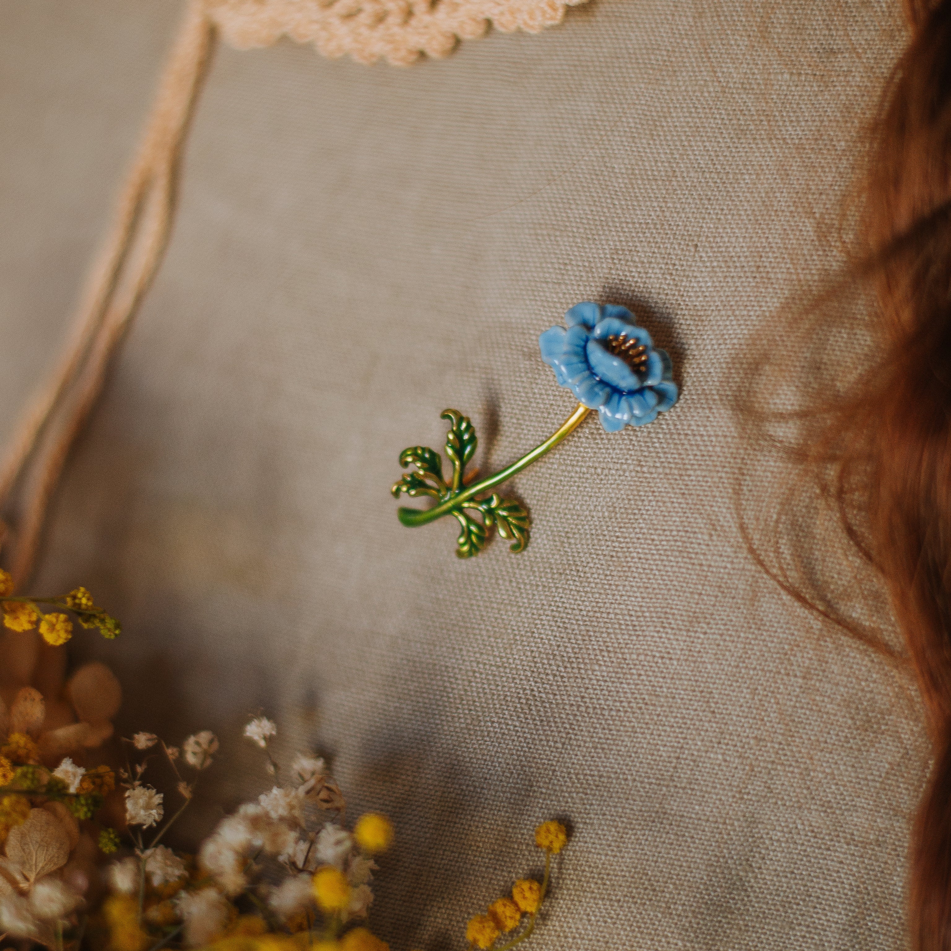 Vintage Blue Floral Brooch